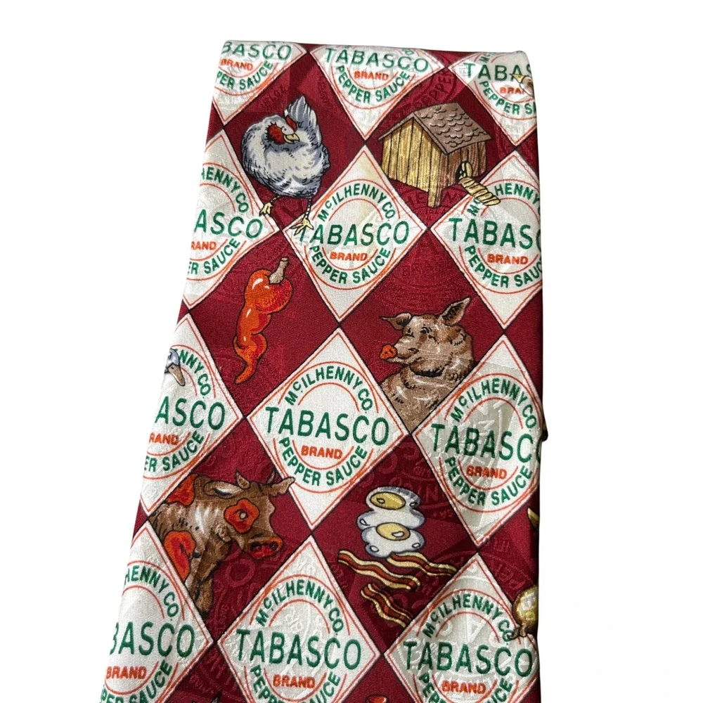 VTG LOT OF 2, Men's Neck Tie TABASCO Bayou at Night Farm to Table SILK